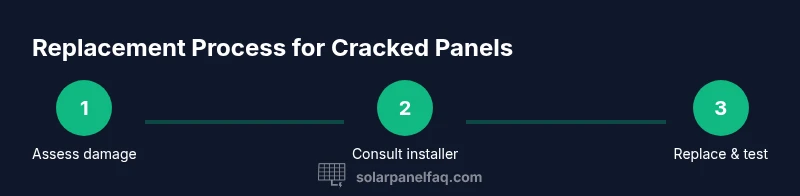 Infographic showing a 3-step process for replacing a cracked solar panel