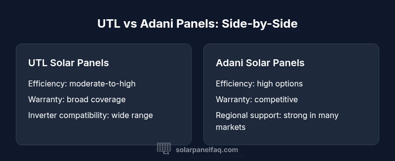 Comparison infographic showing UTL vs Adani solar panels with two-column layout