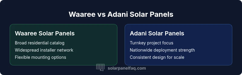 Infographic comparing Waaree and Adani solar panels on a roof