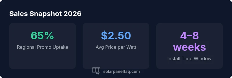 Infographic showing sales promotions and typical costs for solar panels in 2026